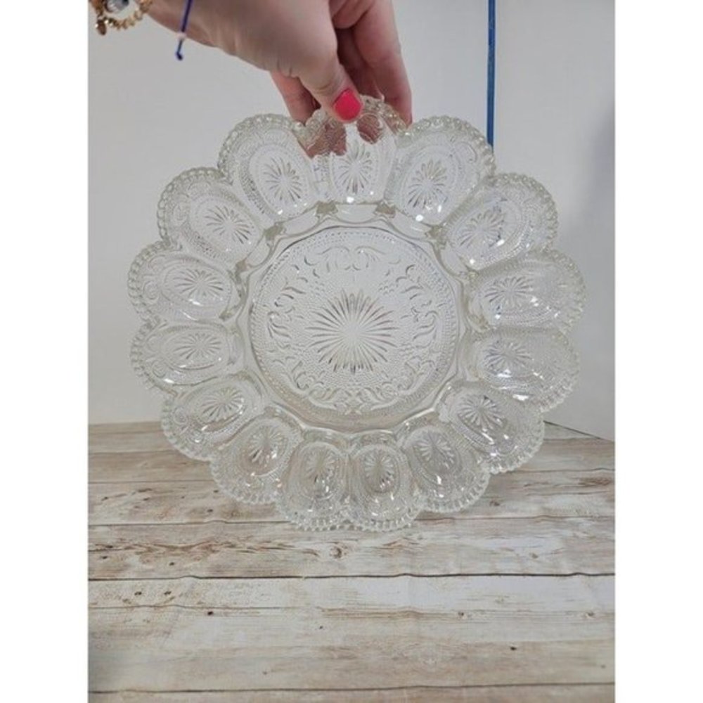Beautiful Vintage LE Smith 15 Slot Deviled Egg Platter Serving Tray Clear Heavy‎ - Picture 2 of 7
